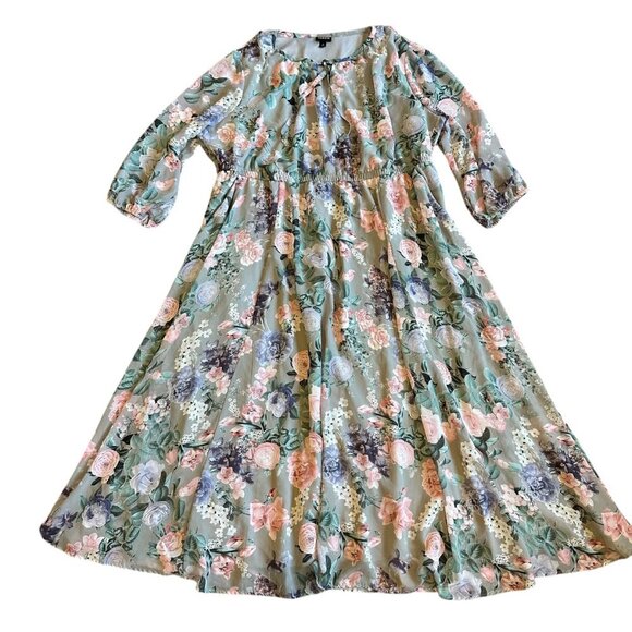 Torrid Tea Length Chiffon Front Tie Dress Floral Print Wedding Guest Size 2X - Picture 2 of 12